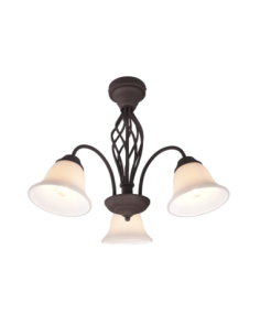 Trio Rustica – Plafonnier rustique Ø55 cm avec 3 douilles E14, verre blanc et finition rouille