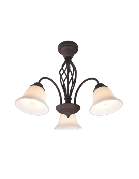 Trio Rustica – Plafonnier rustique Ø55 cm avec 3 douilles E14, verre blanc et finition rouille