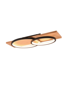 Plafonnier LED 30W, 3500lm, 3000K, Noir Mat, Bois - Trio - Barca