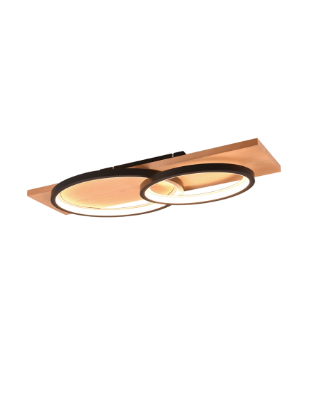 Plafonnier LED 30W, 3500lm, 3000K, Noir Mat, Bois - Trio - Barca