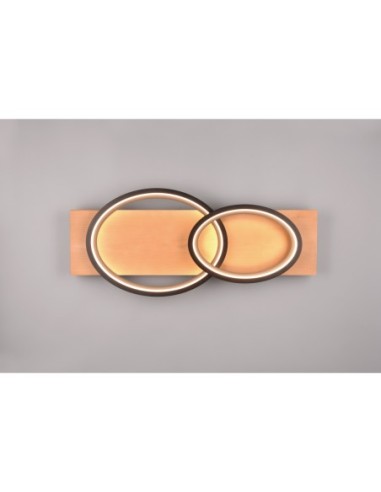 Plafonnier LED 30W, 3500lm, 3000K, Noir Mat, Bois - Trio - Barca