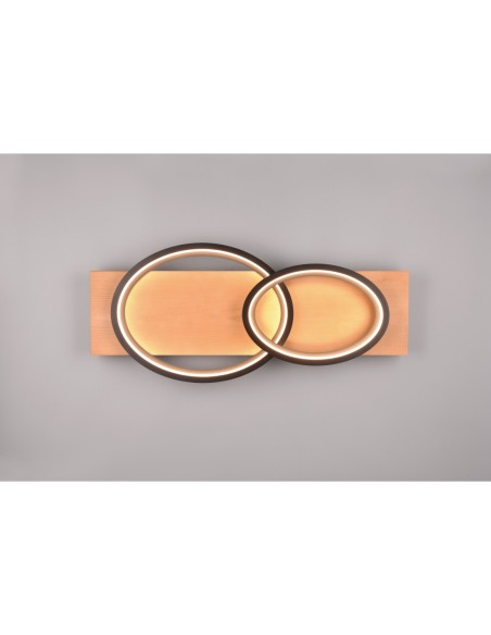 Plafonnier LED 30W, 3500lm, 3000K, Noir Mat, Bois - Trio - Barca