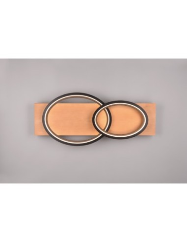 Plafonnier LED 30W, 3500lm, 3000K, Noir Mat, Bois - Trio - Barca