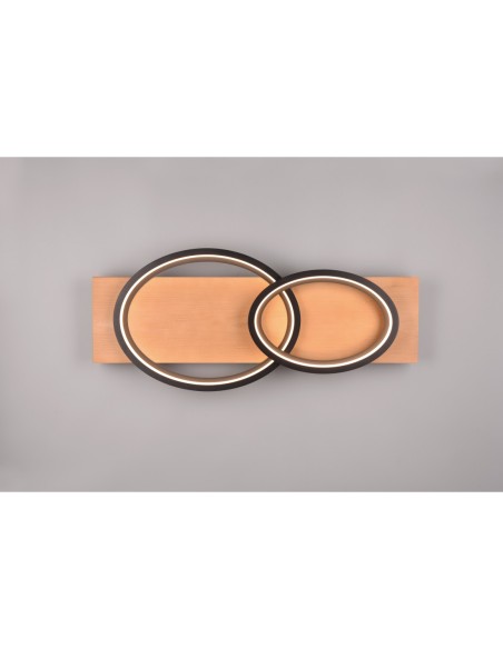 Plafonnier LED 30W, 3500lm, 3000K, Noir Mat, Bois - Trio - Barca