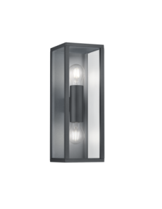 Trio Garonne – Applique murale extérieure 2xE27 en verre transparent et anthracite