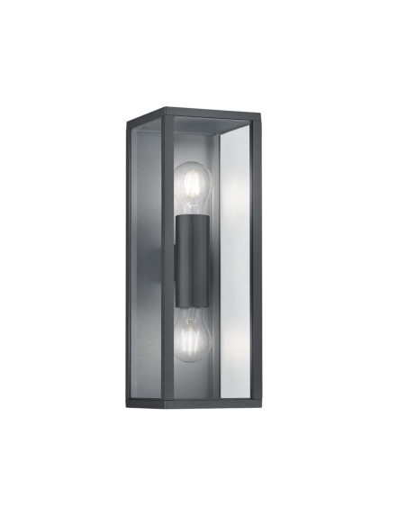 Trio Garonne – Applique murale extérieure 2xE27 en verre transparent et anthracite