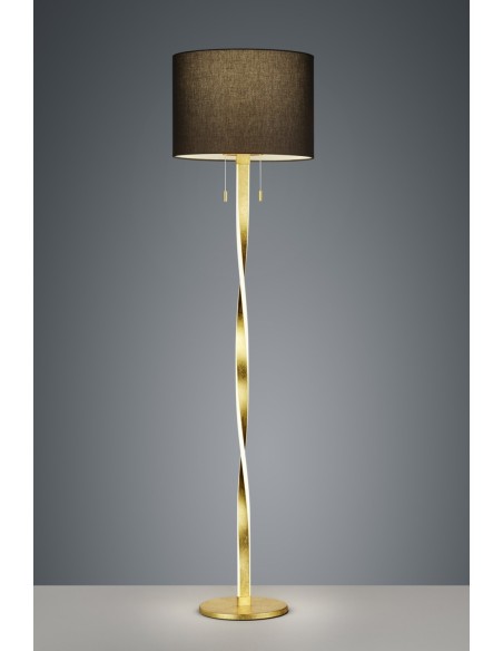 Trio Nandor – Lampadaire LED avec abat-jour noir et base en or, design raffiné pour un éclairage écoénergétique