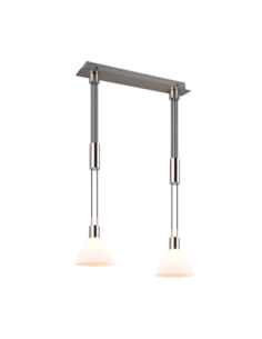 Trio Stanley – Suspension élégante 2xE27, verre blanc et nickel mat, hauteur ajustable