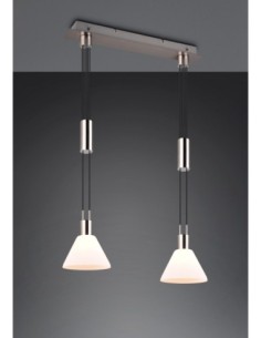Trio Stanley – Suspension élégante 2xE27, verre blanc et nickel mat, hauteur ajustable 2