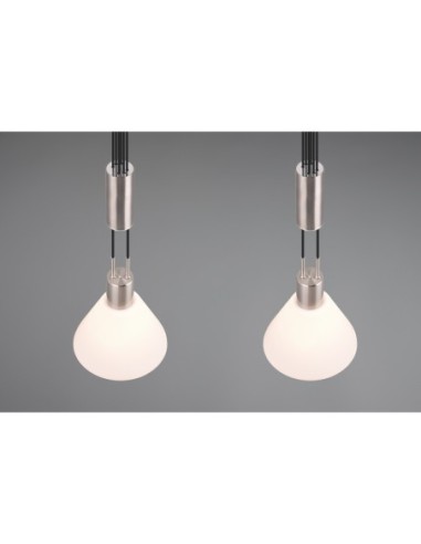 Suspension 2xE27 verre blanc et métal nickel mat  - Trio - Stanley