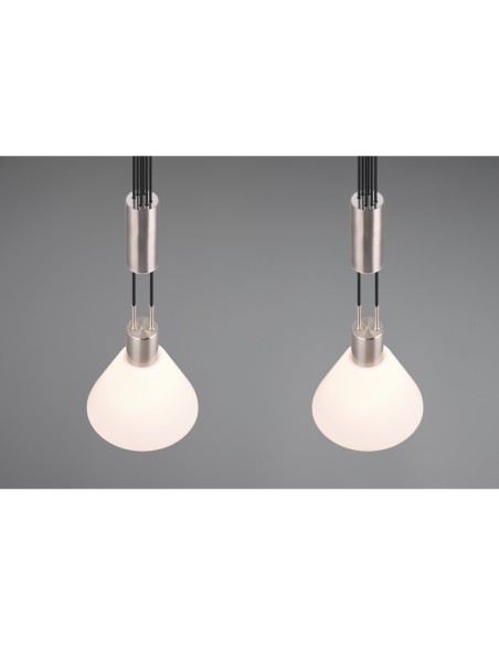 Suspension 2xE27 verre blanc et métal nickel mat  - Trio - Stanley