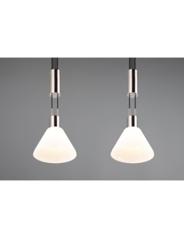 Suspension 2xE27 verre blanc et métal nickel mat  - Trio - Stanley