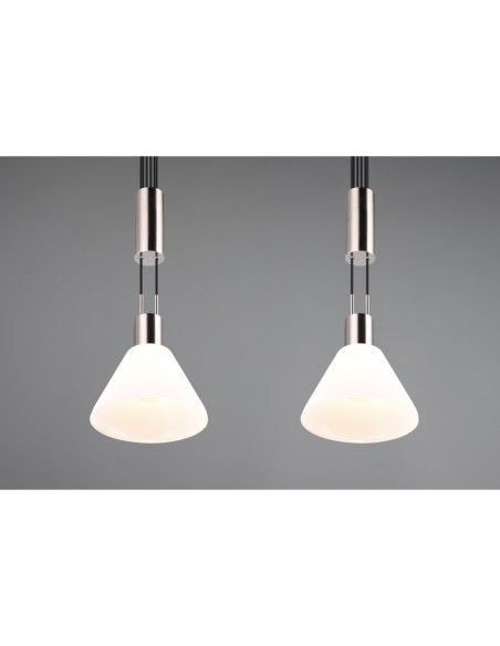 Suspension 2xE27 verre blanc et métal nickel mat  - Trio - Stanley