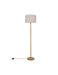 Trio Korba – Lampadaire élégant en bois naturel et tissu blanc, ambiance chaleureuse et accueillante