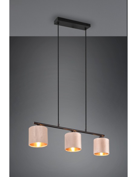 TRIO JULIETA – Suspension design 3 lumières, ambiance cosy et raffinée avec abat-jours velours