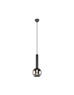 Trio Clayton – Suspension en verre fumé Ø20 cm, 1xE27 max 28W, noir mat
