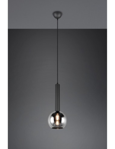 Trio Clayton – Luminaire suspendu design, verre chromé et métal noir, réglable en hauteur, IP20