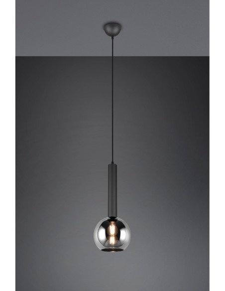 Trio Clayton – Luminaire suspendu design, verre chromé et métal noir, réglable en hauteur, IP20