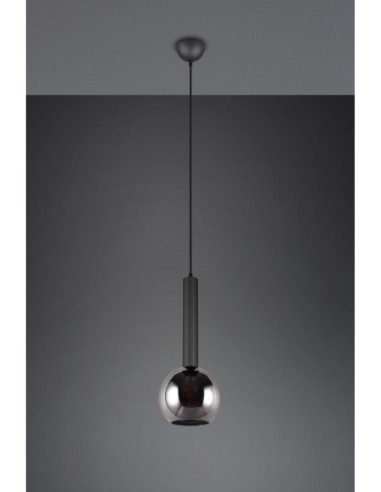 Trio Clayton – Suspension moderne 1xE27, verre fumé, métal noir mat, 150 cm max