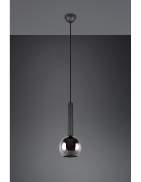 Trio Clayton – Suspension moderne 1xE27, verre fumé, métal noir mat, 150 cm max