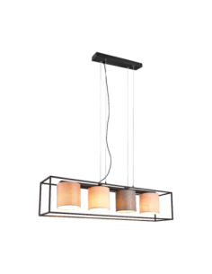 TRIO ROSS – Suspension moderne à 4 lumières, tissu beige et cadre noir mat, 25W