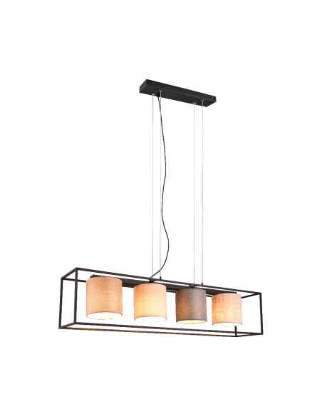TRIO ROSS – Suspension moderne à 4 lumières, tissu beige et cadre noir mat, 25W