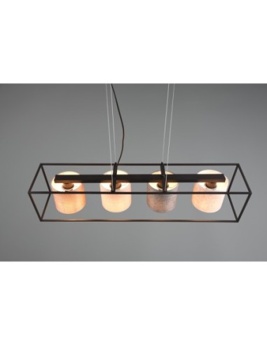 Suspension LED 4xE27 25W Beige Tissu, Noir Mat Métal – Trio – Ross