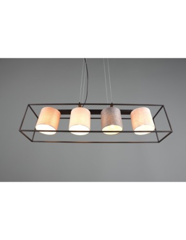 Suspension LED 4xE27 25W Beige Tissu, Noir Mat Métal – Trio – Ross