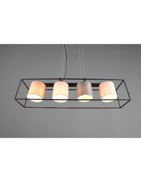 Suspension LED 4xE27 25W Beige Tissu, Noir Mat Métal – Trio – Ross