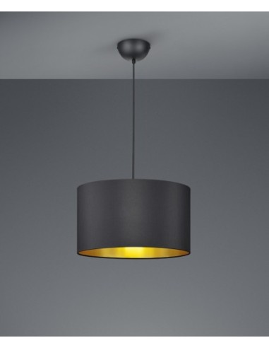 TRIO HOSTEL – Suspension ronde en tissu noir mat, 60W, ambiance chaleureuse et élégante, LED recommandées