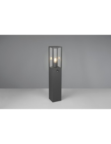 TRIO GARONNE – Borne lumineuse design anthracite, verre transparent, détecteur intégré, E27 60W max