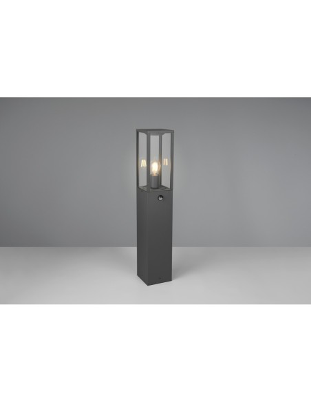 TRIO GARONNE – Borne lumineuse design anthracite, verre transparent, détecteur intégré, E27 60W max