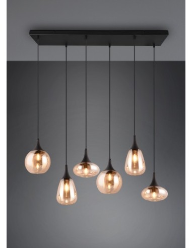 TRIO Lumina – Suspension en verre ambré et métal noir, 6xE14, max. 40W, design moderne