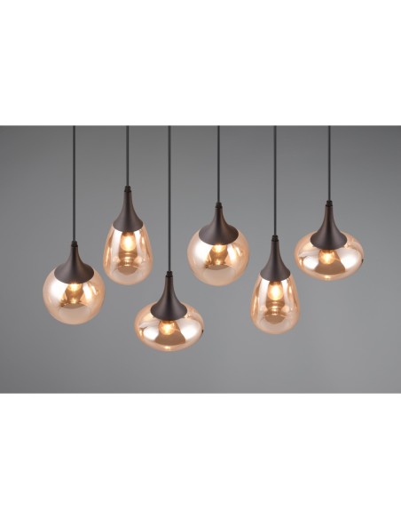 Suspension 6xE14 40W Verre Ambre Noir Mat – Trio - Lumina