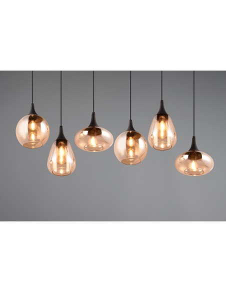 Suspension 6xE14 40W Verre Ambre Noir Mat – Trio - Lumina