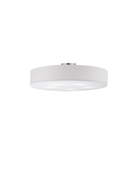 TRIO Hotel – Plafonnier 5xE27 max. 60W, tissu blanc, métal nickel mat, Ø65 cm