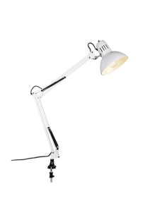 Trio Tajo – Lampe à pince 1xE27, max. 40W, pivotante, interrupteur intégré, métal blanc