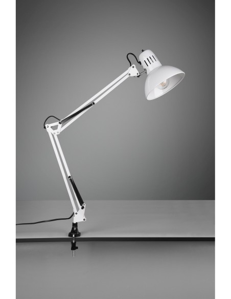 Trio Tajo – Lampe de bureau à pince réglable, 40W max, design blanc, pivotante, interrupteur inclus