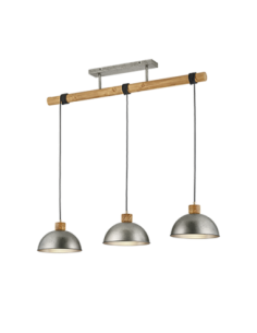 TRIO Delhi – Suspension 3 lumières en métal nickel antique et bois naturel