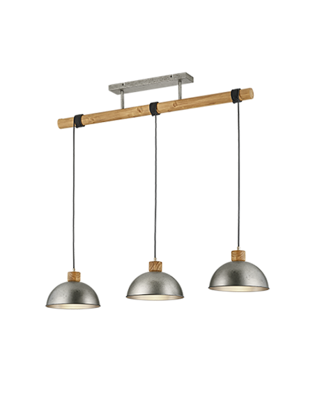 TRIO Delhi – Suspension 3 lumières en métal nickel antique et bois naturel
