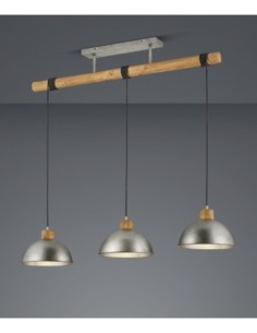TRIO Delhi – Suspension 3 lumières en métal nickel antique et bois naturel 2