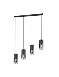 TRIO Robin - suspension avec abat-jour en verre fumé et corps en métal noir mat, 4xE27
