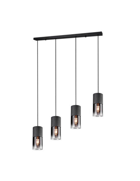 TRIO Robin - suspension avec abat-jour en verre fumé et corps en métal noir mat, 4xE27