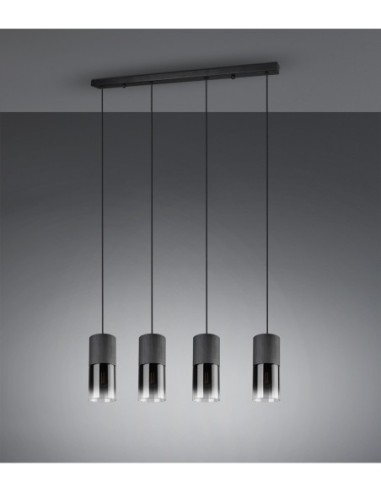 Suspension 4xE27, 28W max, verre fumé, métal noir mat - Trio - Robin