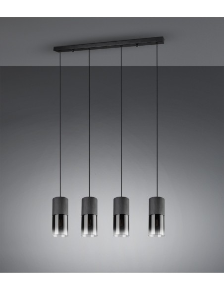 Suspension 4xE27, 28W max, verre fumé, métal noir mat - Trio - Robin
