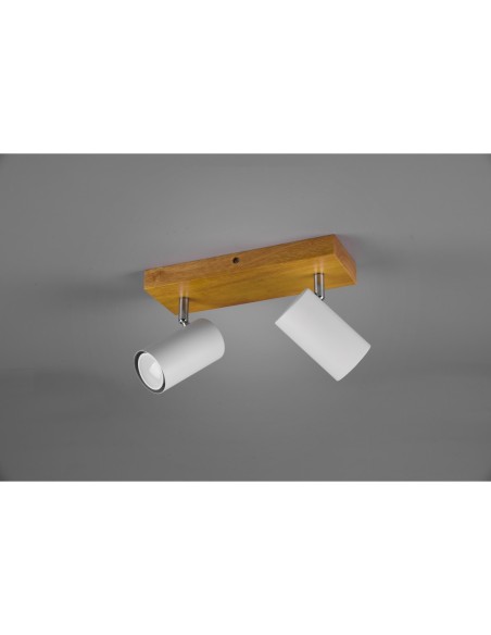 Trio Marley – Spot plafond moderne 2xGU10, blanc mat, métal et bois, IP20, 26x16x9 cm