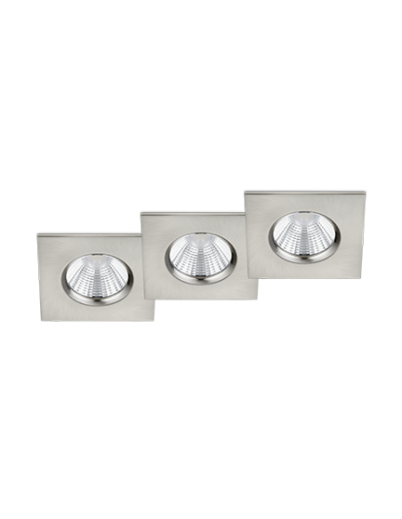 TRIO Zagros downlight carré, 3 x LED SMD 5,5W, acier brossé, 345lm, 3000K, protection IP65, réglable