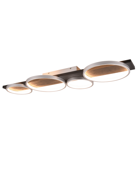 TRIO MEDERA-plafonnier LED 1xSMD 44W, titane et bois naturel, variateur SWITCH intégré