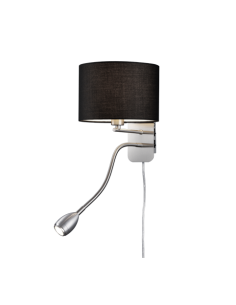 TRIO HOTEL-applique murale 1xE14 avec liseuse LED, tissu gris et nickel mat