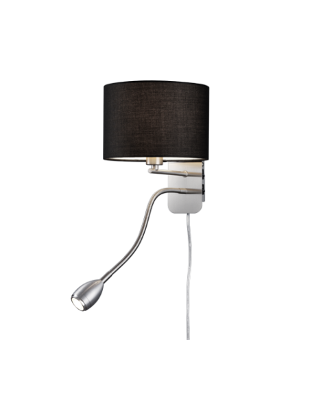 TRIO HOTEL-applique murale 1xE14 avec liseuse LED, tissu gris et nickel mat